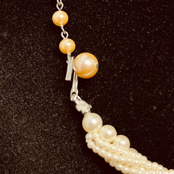 Vintage Twisted 6 Strand Faux Pearl Necklace And Clip On Earrings Set (3833) - Picture 6 of 10
